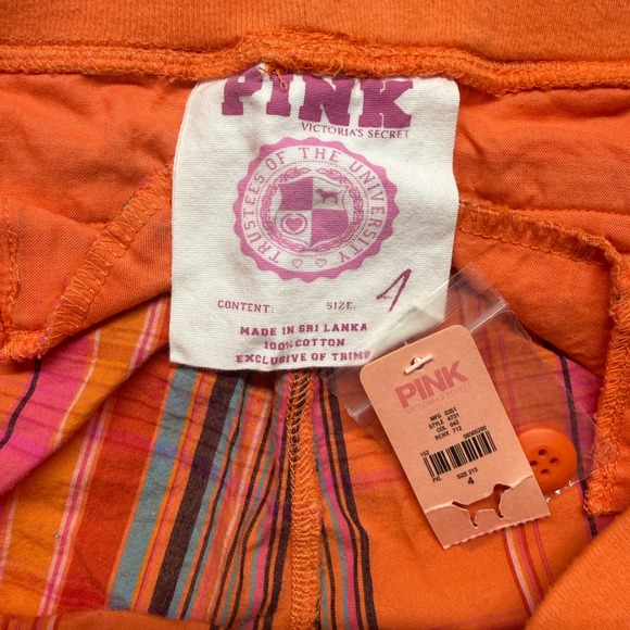NWT PINK Victoria's Secret Striped Cotton Shorts Size 4 Orange Multicolor Preppy - Picture 2 of 8